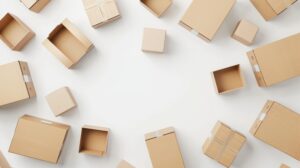 Cardboard boxes on white background for banner design