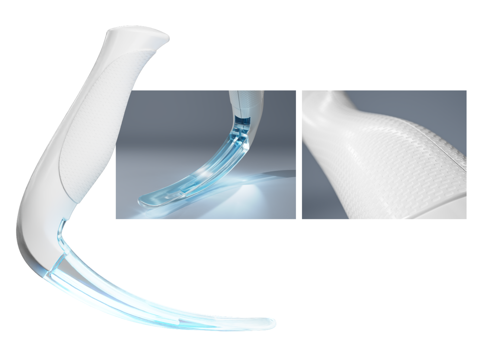 A render of the final Laryngoscope next to some detail renders