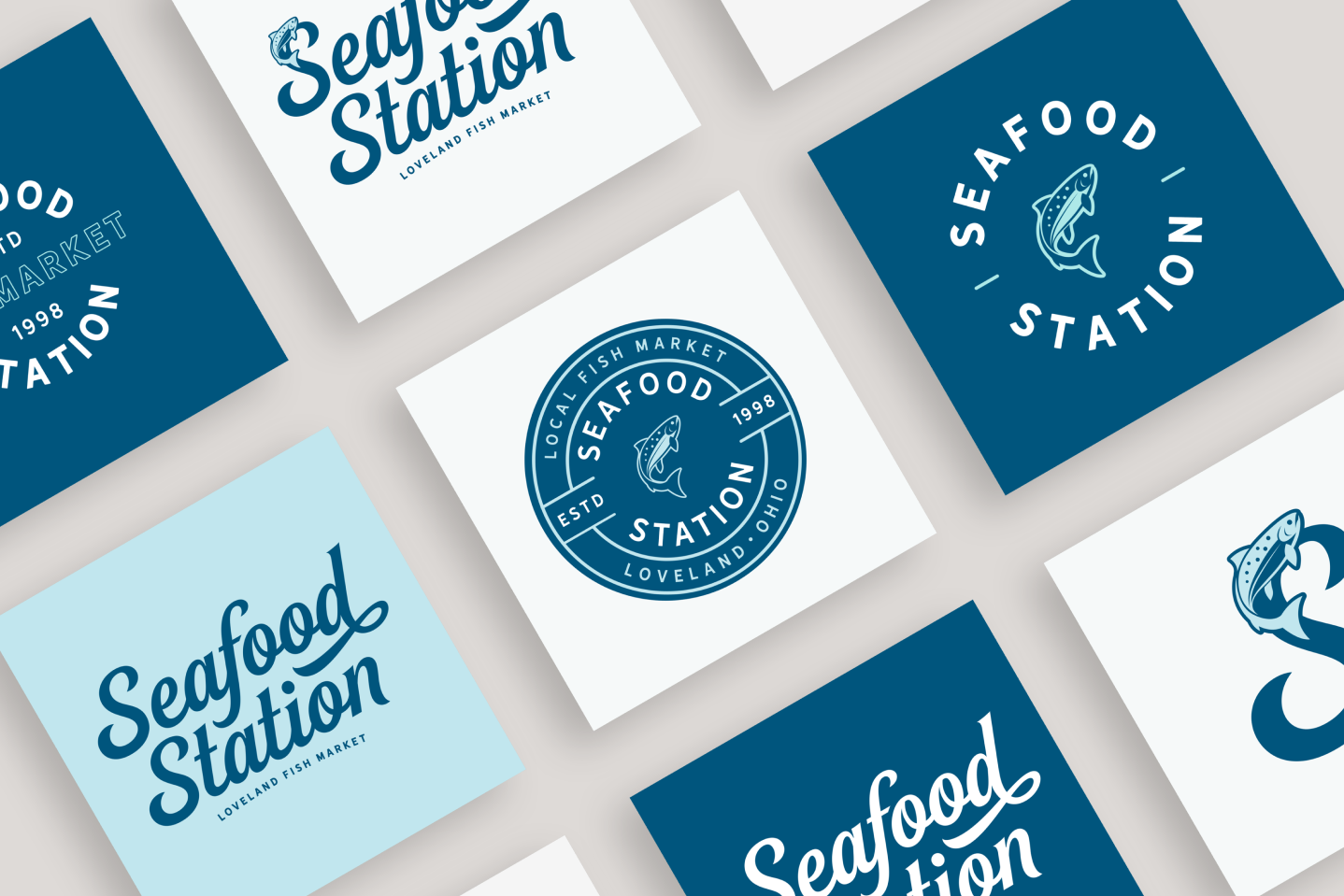 An image showing the variety of exploratory logo options Mertz Design Studio originally created for Seafood station.