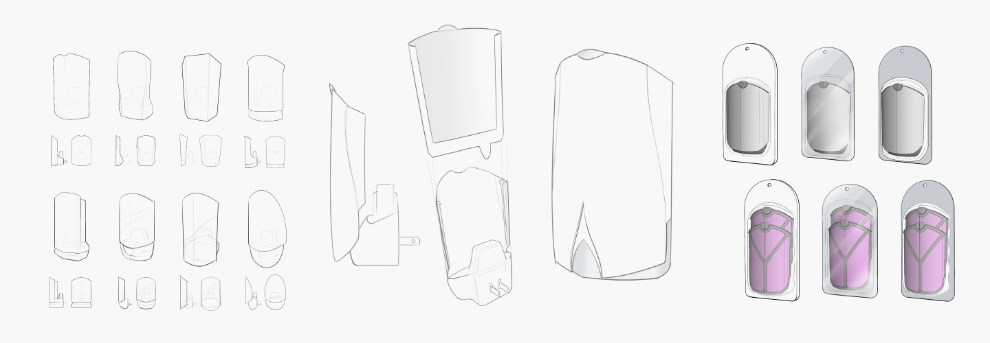 A spread of concept sketches for Zevo